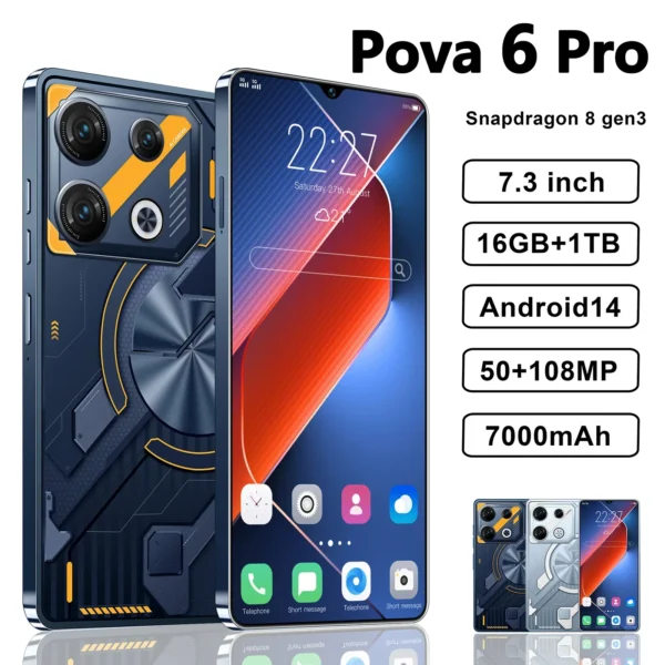 Smartphone Pova 6 Pro - 7.3" Écran Full HD, Caméra 50MP + 108MP, Batterie 7000mAh, Snapdragon 8 Gen 3 | LenO