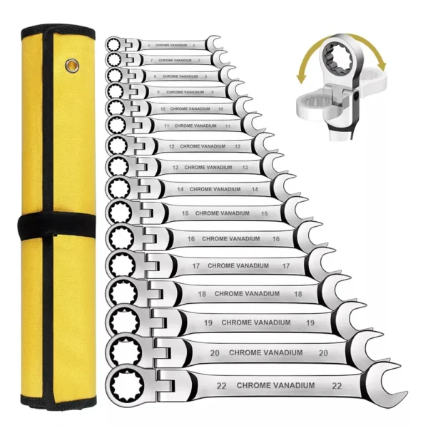 Jeu de clés à cliquet à tête flexible, clés combinées à cliquet métriques WZOBUY, jeu de clés à engrenages cr-v, jeu d'outils de réparation de clés de voiture