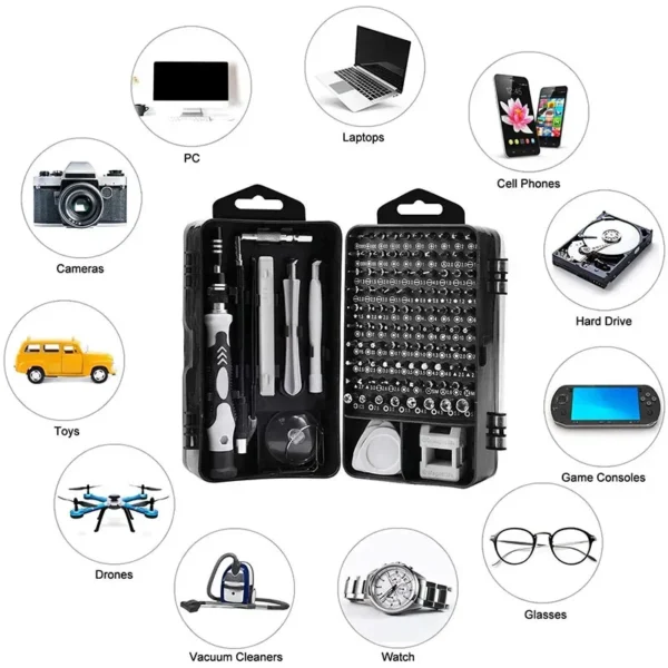 Jeu de tournevis électroniques 115 en 1, outils de tournevis de précision, tournevis d'écrou, outils de réparation magnétiques professionnels, réparation d'ordinateur portable – Image 6