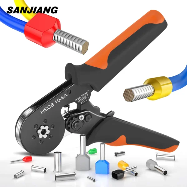 Kit d'outils de sertissage de virole à cliquet auto-réglable, manchons de virole, fil politiquement, hexagonal, 23-7AWG, 0.25-10 mm² – Image 5