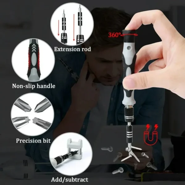 Jeu de tournevis électroniques 115 en 1, outils de tournevis de précision, tournevis d'écrou, outils de réparation magnétiques professionnels, réparation d'ordinateur portable – Image 2