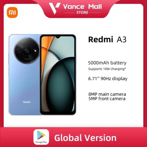 Version mondiale Xiaomi Redmi A3 Smartphone Mediatek Helio G36 6.71 pouces écran HD double caméra 5000 mah batterie 10 w Charge rapide