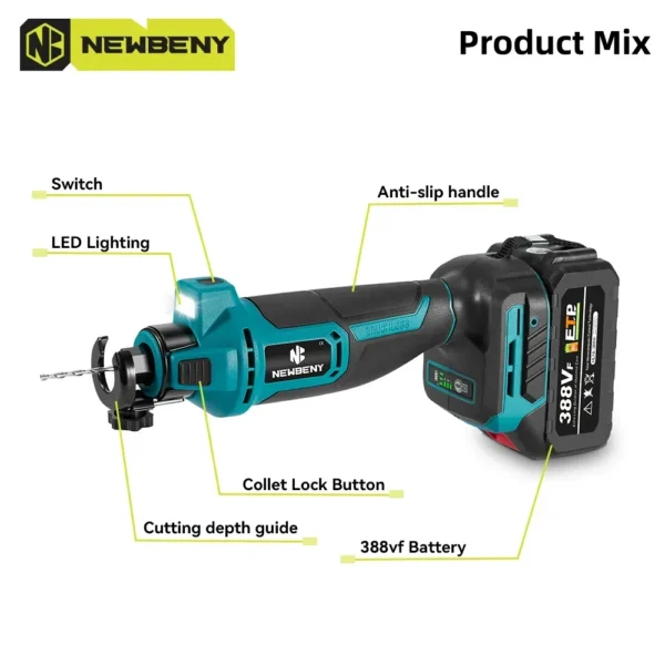 NEWBENY outil de découpe de cloisons sèches sans brosse sans fil 3 vitesses coupe efficace du bois cloisons sèches Sheetrock bois pour batterie Makita 18 V-21 V – Image 3