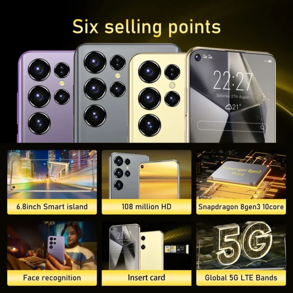 Nouveau smartphone S25 5G 7.3 pouces haute définition Android14 Snapdragon 8gen3 10 cœurs téléphone double SIM 7800 mAh déverrouillage téléphones mobiles – Image 2