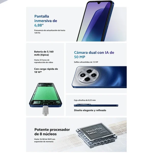 Xiaomi Redmi 14C NFC, smartphones, MediaTek Helio G81-Ultra, écran 6,88", 120 Hz, 50 MP AI double caméra – Image 2