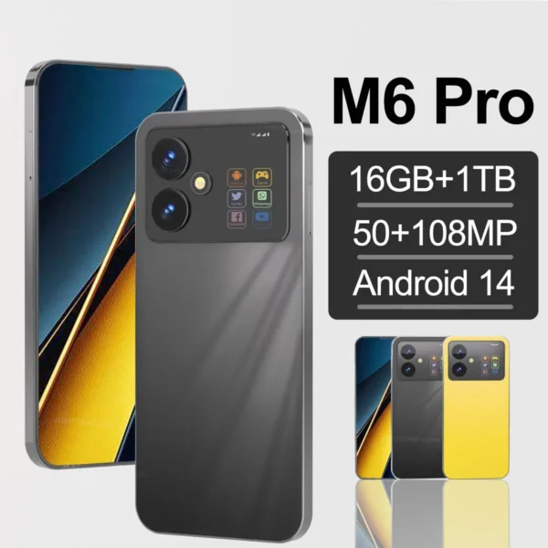 Smartphone M6 Pro, téléphone portable, 7.3 ", version globale, 16 Go + 1 To, Snapdragon 8 Gen 3, Android14, 50 + 108MP, 4G, 5G, tout neuf