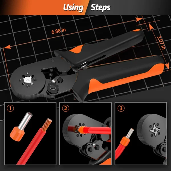 Kit d'outils de sertissage de virole à cliquet auto-réglable, manchons de virole, fil politiquement, hexagonal, 23-7AWG, 0.25-10 mm² – Image 3